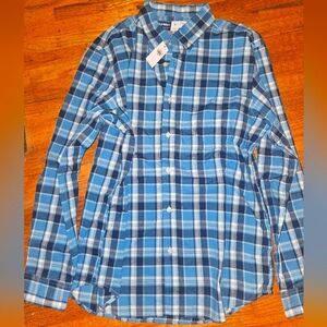 NWT Old Navy Blue and White Plaid Button Up Men's Everyday Shirt Size M